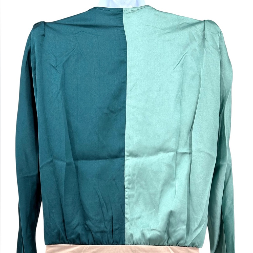 Strut & Bolt Women’s M Jade and Dark Teal Faux Wrap BodySuit Blouse NWT Long Slv - Picture 4 of 14